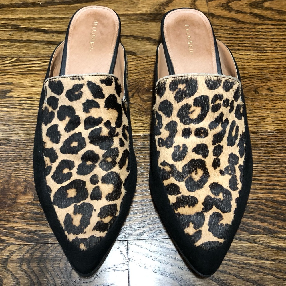 Halogen Calf Hair Leopard print Mules